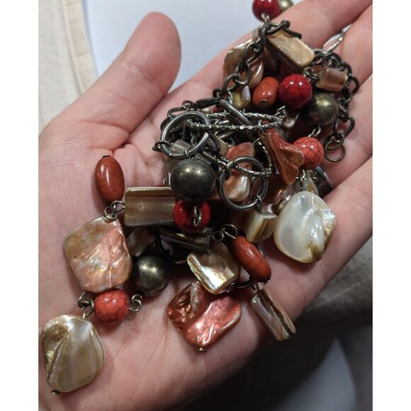 Vintage Mermaidcore Metal, Stone, And Pink Shell Chip Beaded Necklace - Picture 7 of 7